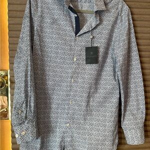 John Varvatos Navy and White Patterned Shirt